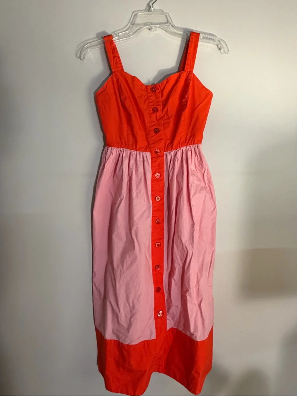 Colorblock Button-Front Sundress in Red and Pink